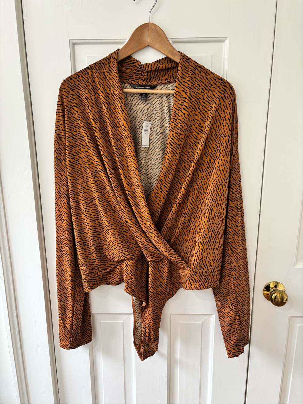 Banana Republic Rust Animal-Print Bodysuit Wrap Styled Top
